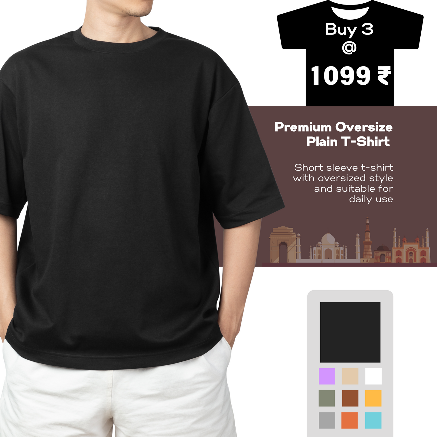 Solid oversize t-shirt: BUY 3 @ 1099/-