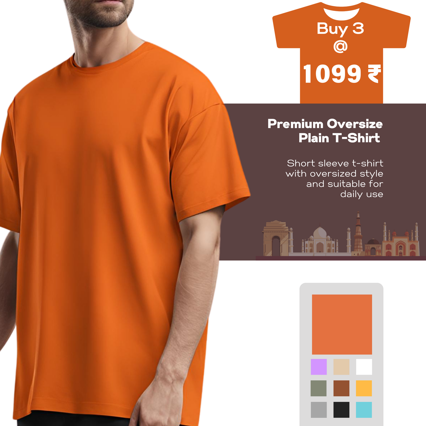 Solid oversize t-shirt: BUY 3 @ 1099/-