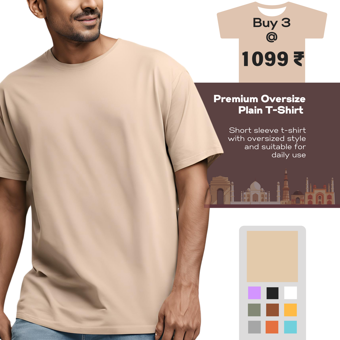 Solid oversize t-shirt: BUY 3 @ 1099/-