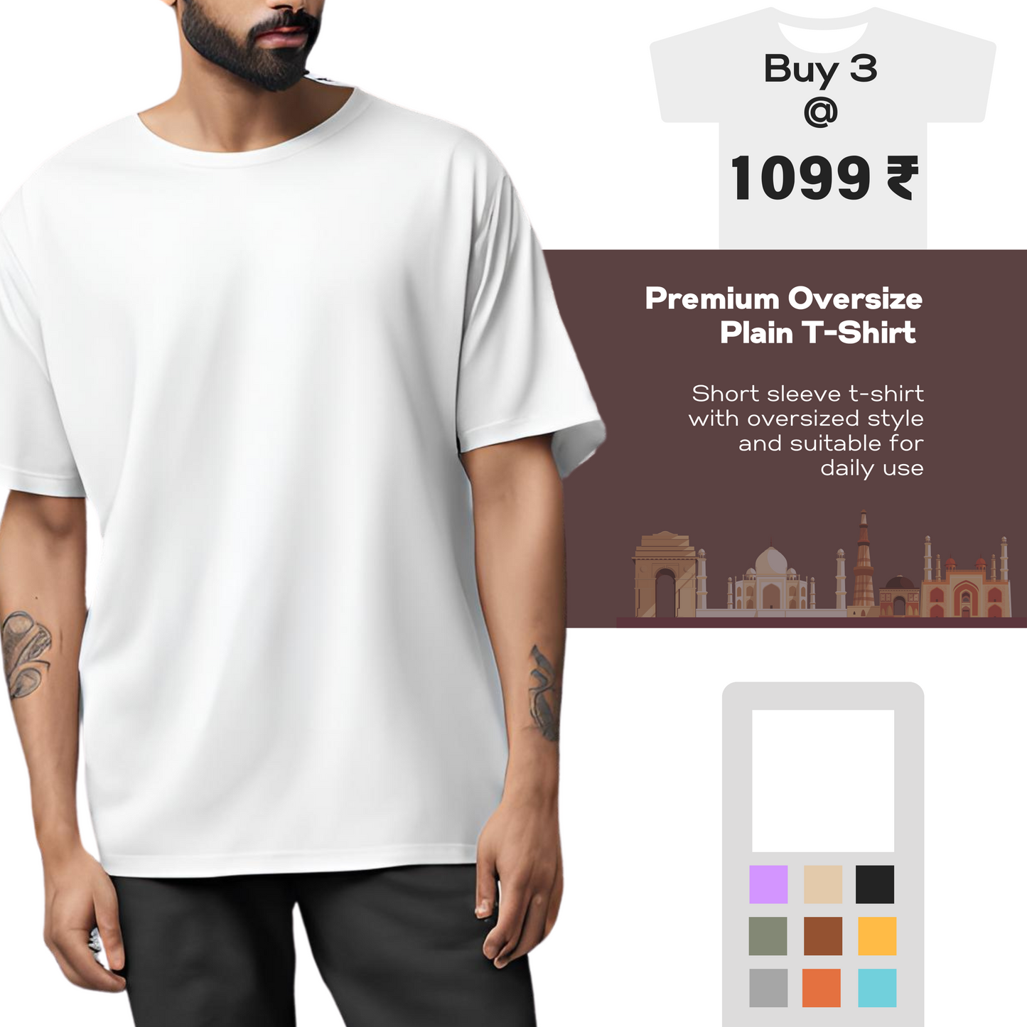 Solid oversize t-shirt: BUY 3 @ 1099/-