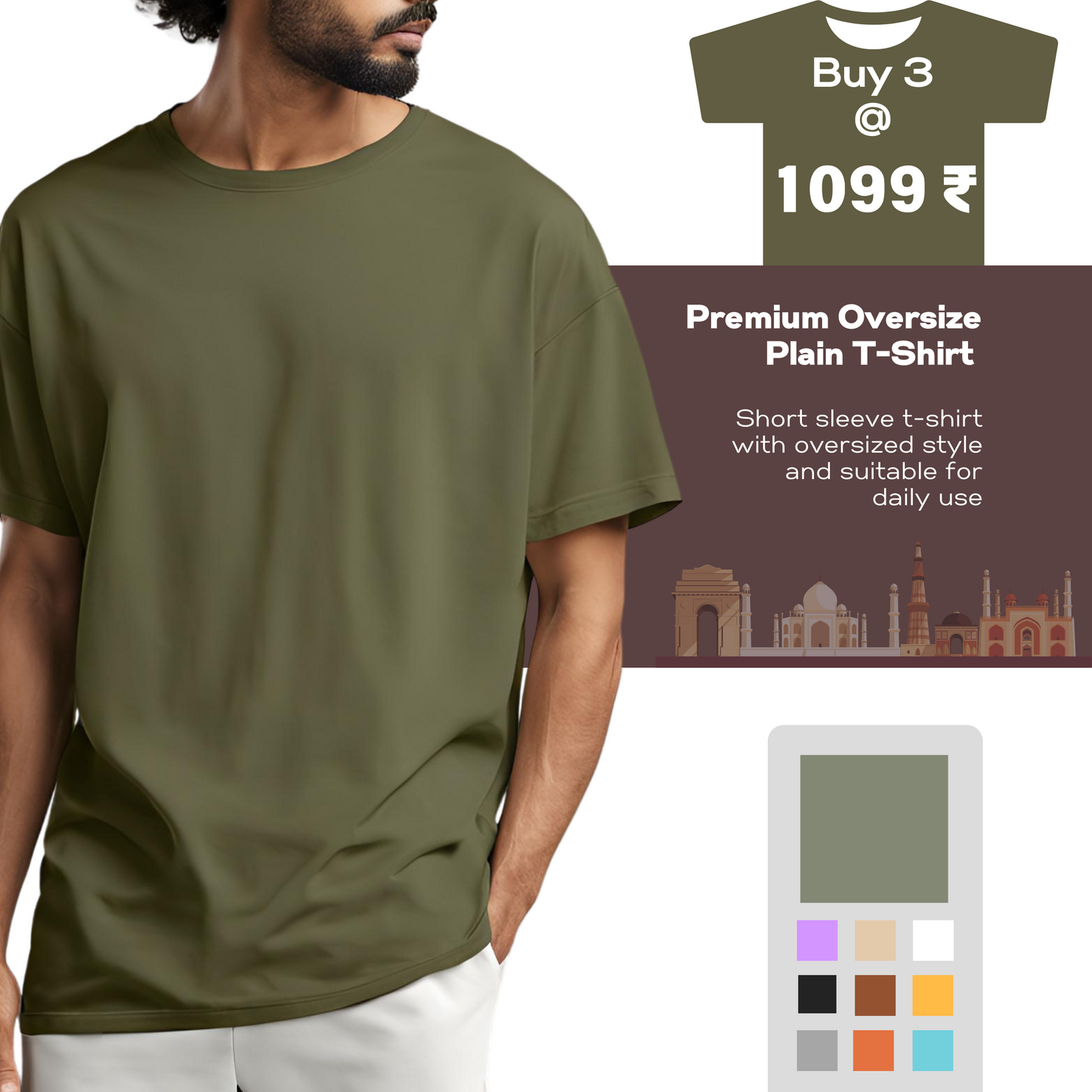 Solid oversize t-shirt: BUY 3 @ 1099/-