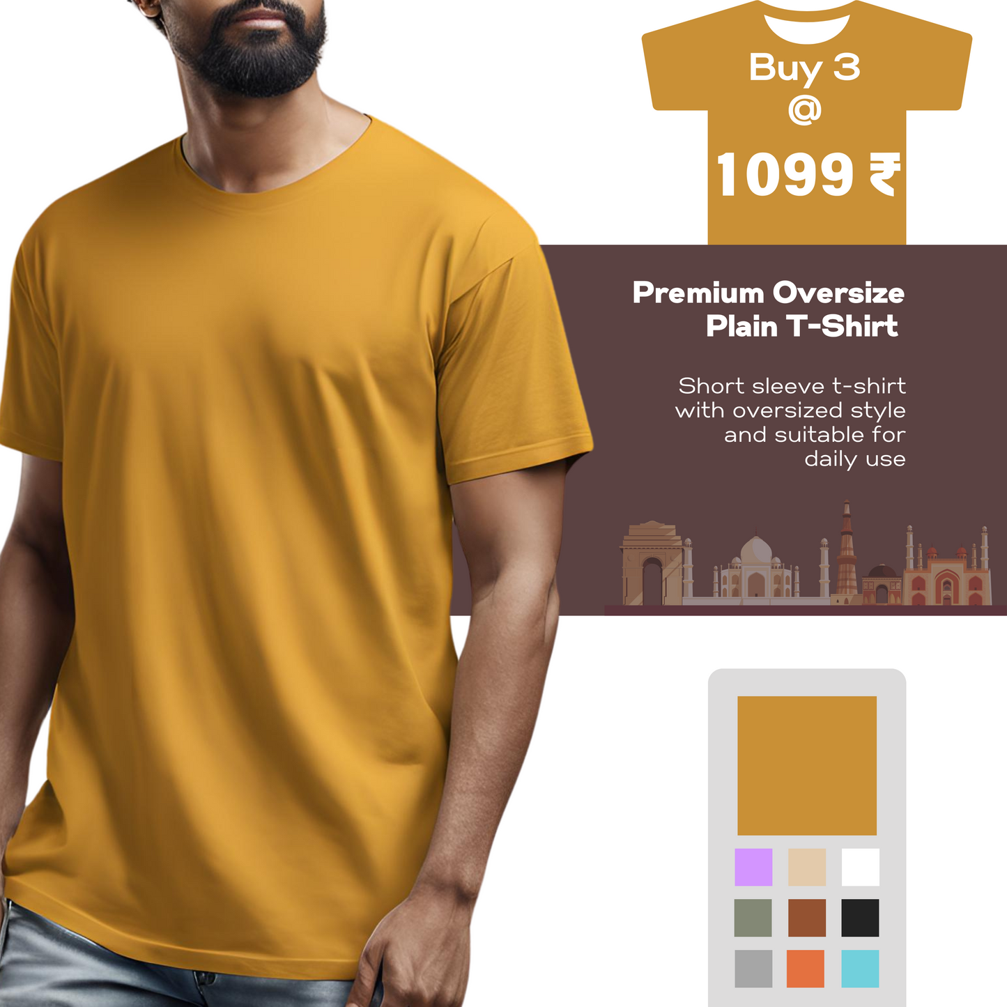 Solid oversize t-shirt: BUY 3 @ 1099/-