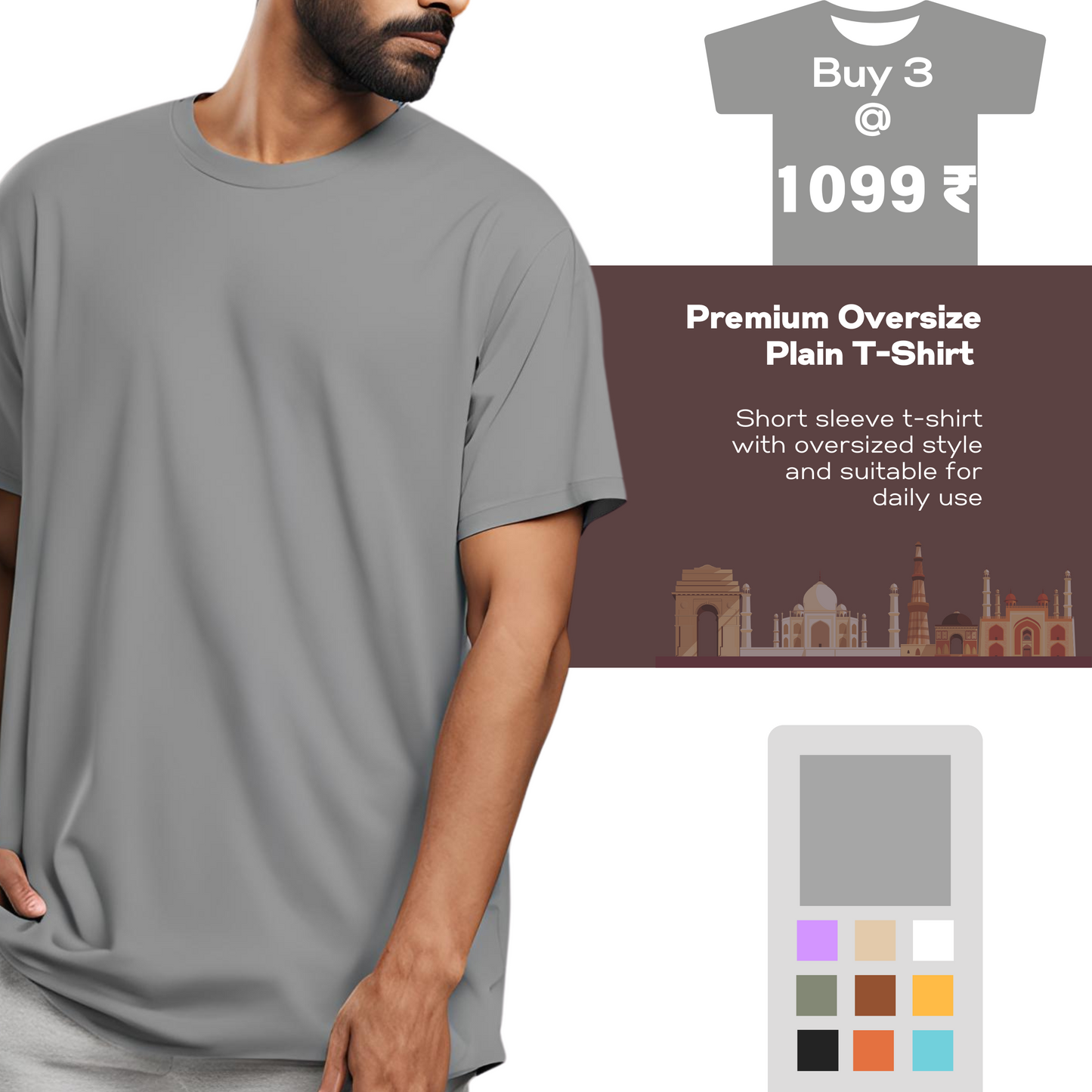 Solid oversize t-shirt: BUY 3 @ 1099/-