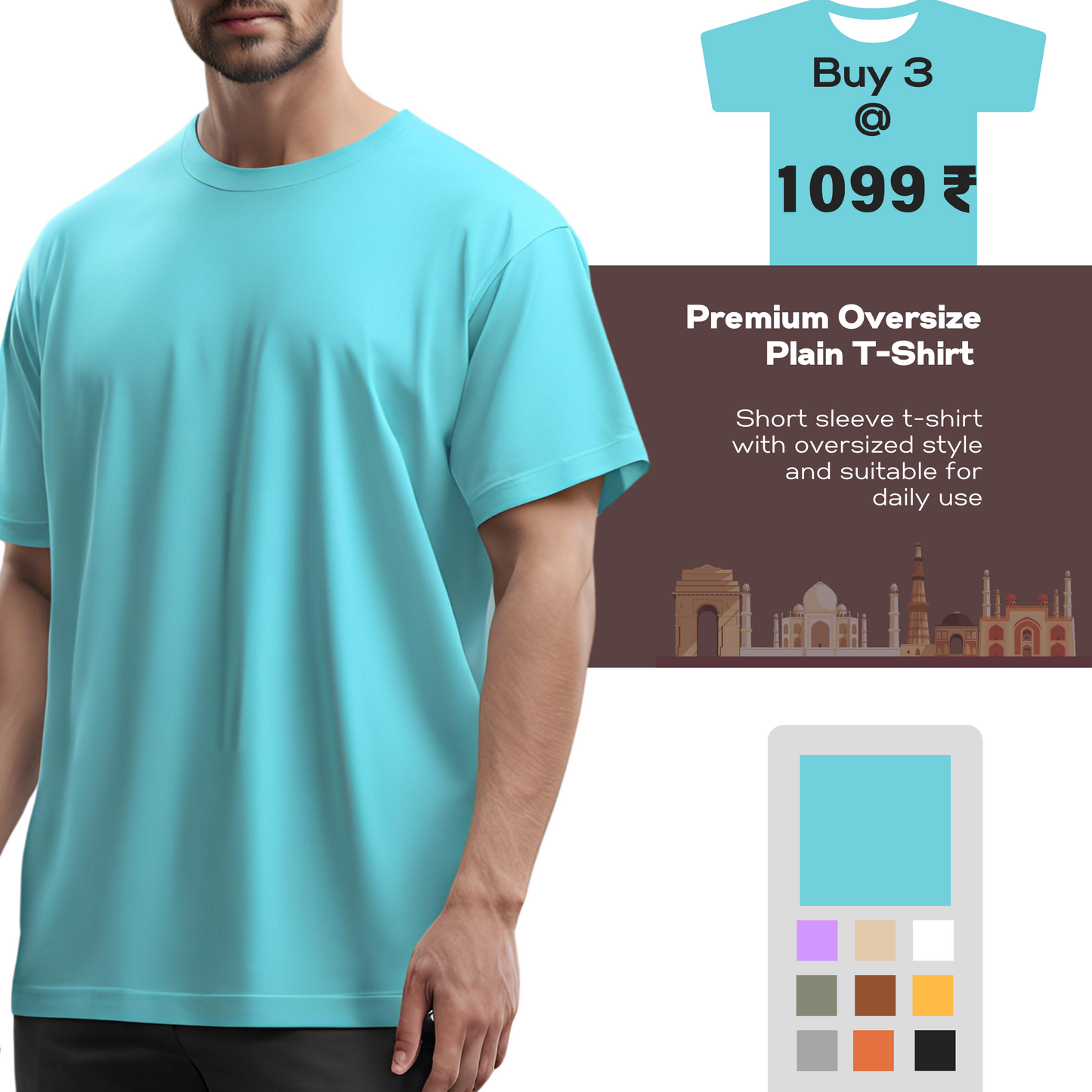 Solid oversize t-shirt: BUY 3 @ 1099/-