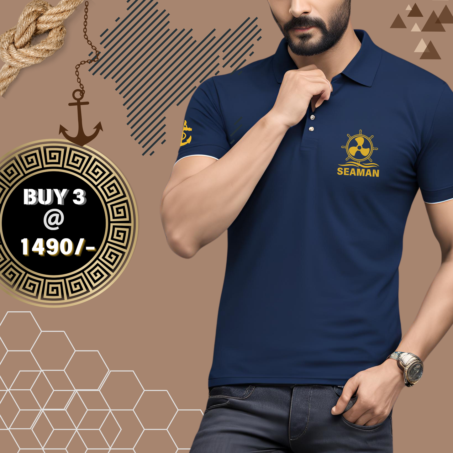 Seaman Merchant Navy Polo neck Propeller / Anchor T-shirt
