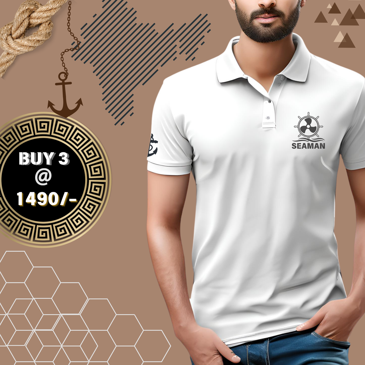 Seaman Merchant Navy Polo neck Propeller / Anchor T-shirt