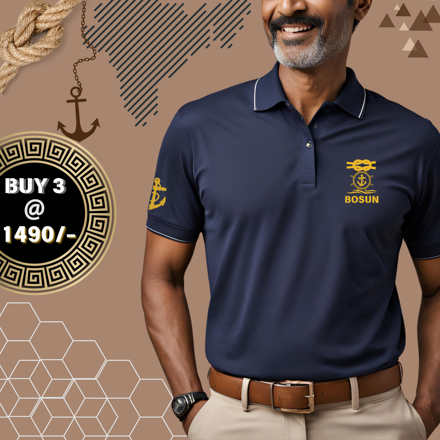 Bosun Merchant Navy Polo neck Anchor T-shirt