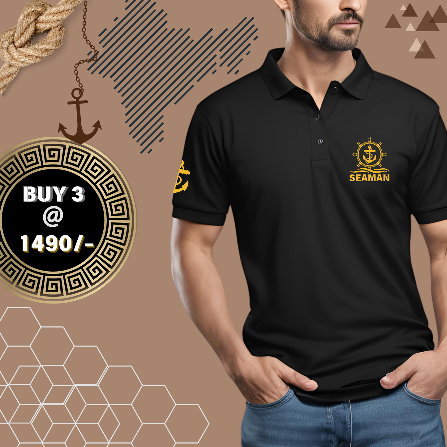 Seaman Merchant Navy Polo neck Anchor T-shirt