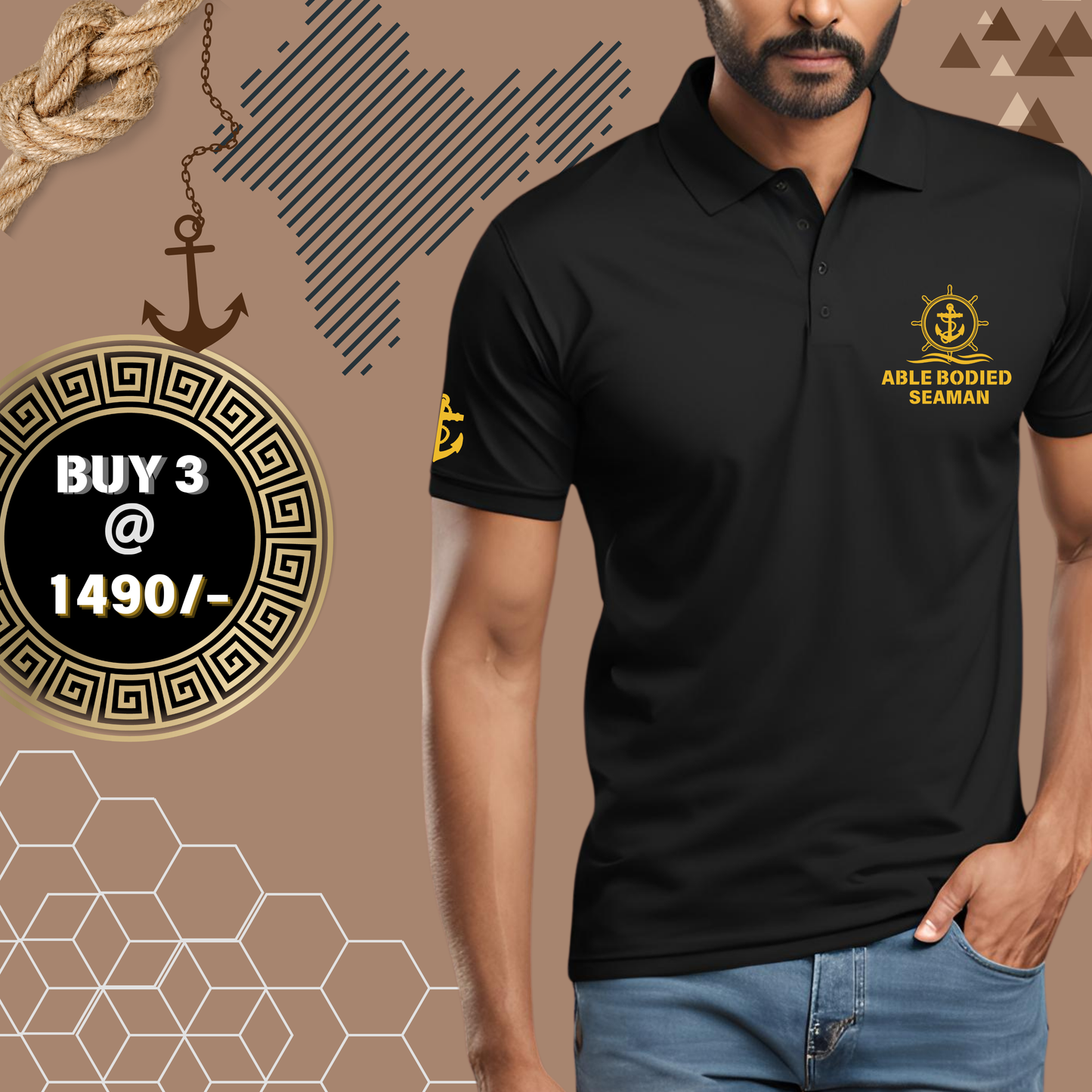 Able Bodied seaman / AB Merchant Navy Polo neck Anchor T-shirt