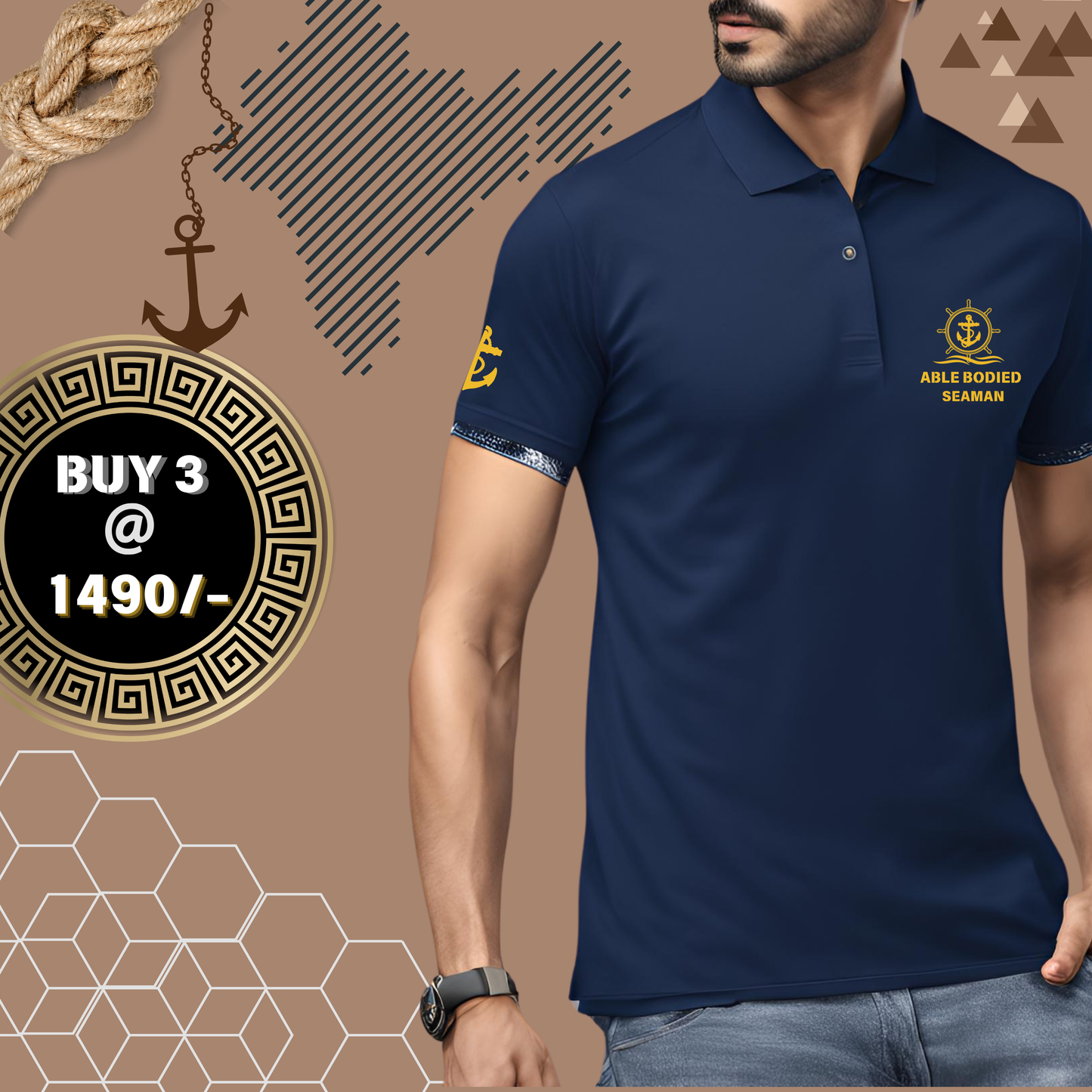 Able Bodied seaman / AB Merchant Navy Polo neck Anchor T-shirt