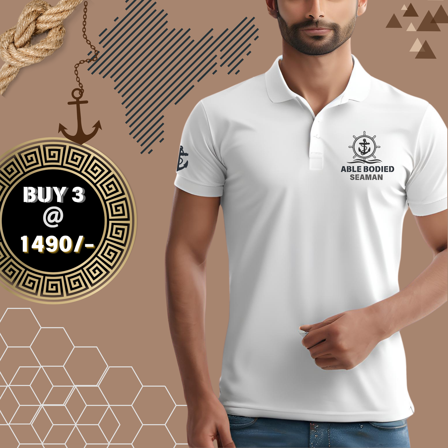 Able Bodied seaman / AB Merchant Navy Polo neck Anchor T-shirt