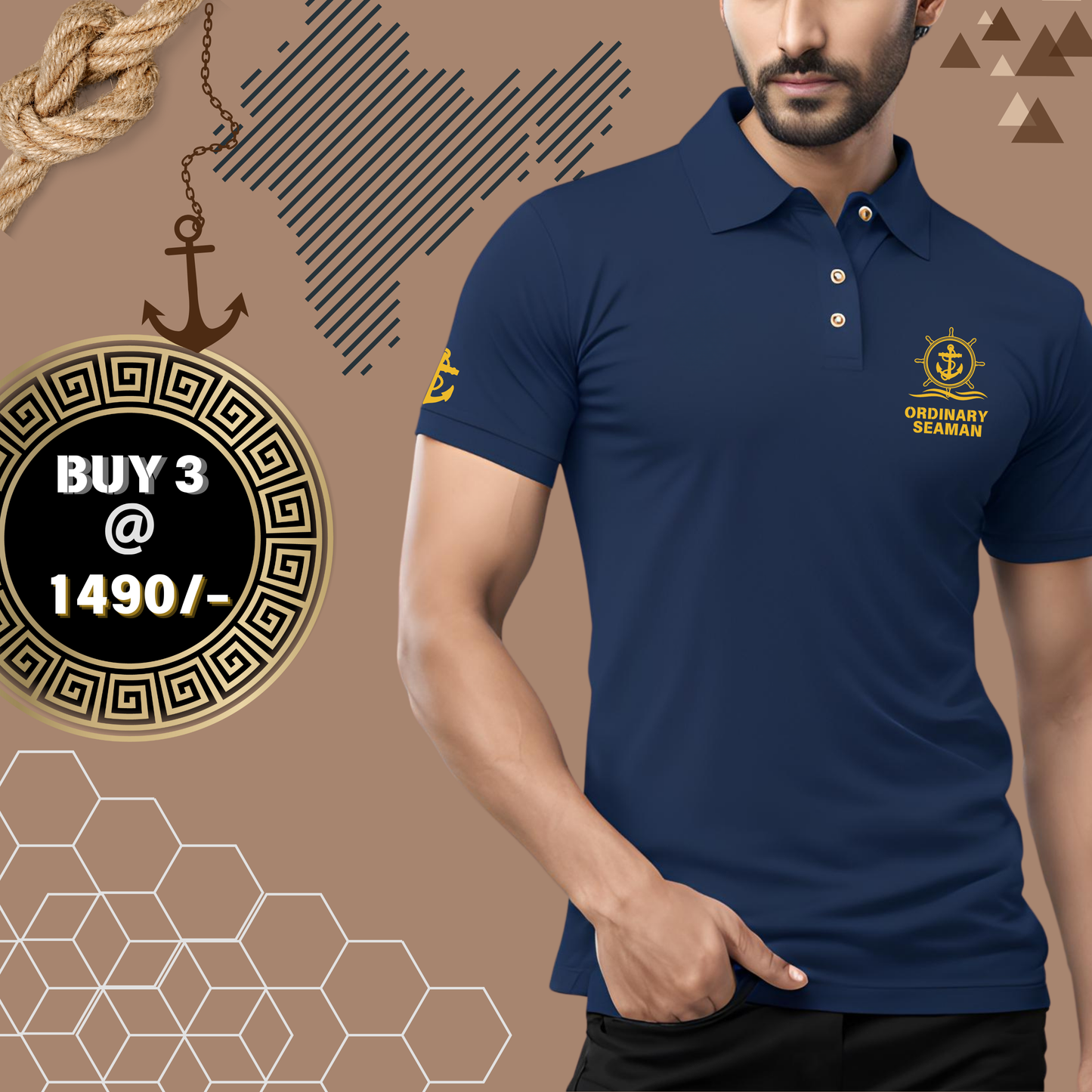 Ordinary seaman / OS Merchant Navy Polo neck Anchor T-shirt