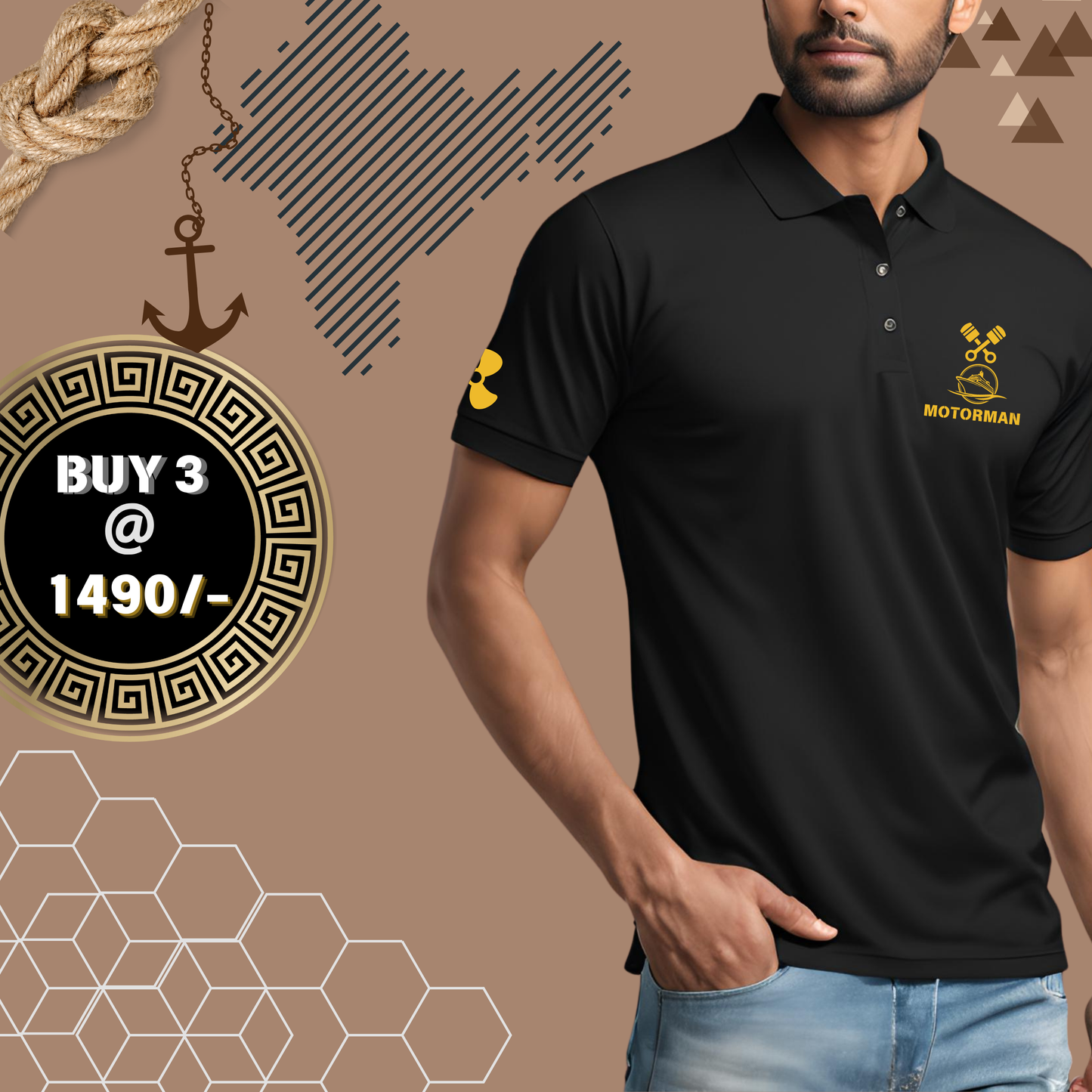 Motorman / MTM Merchant Navy Polo neck Propeller T-shirt