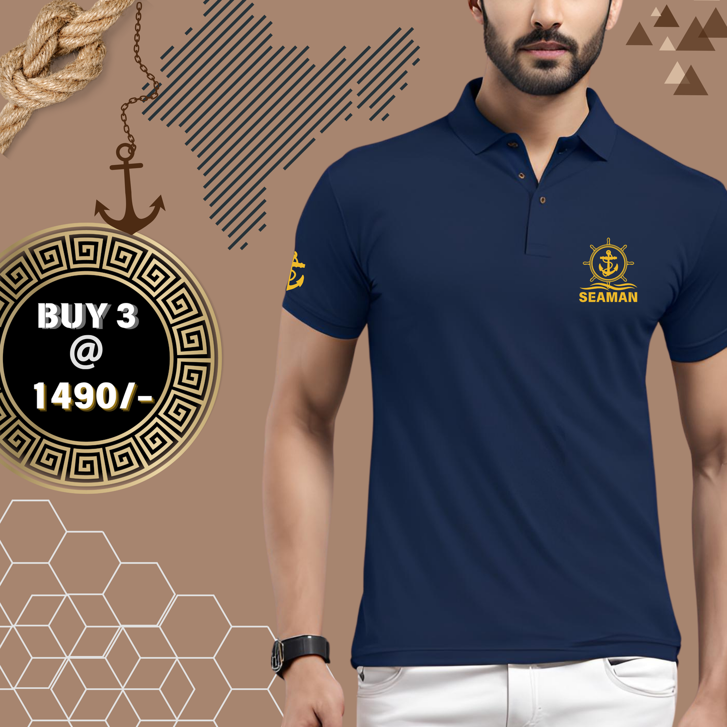 Seaman Merchant Navy Polo neck Anchor T-shirt