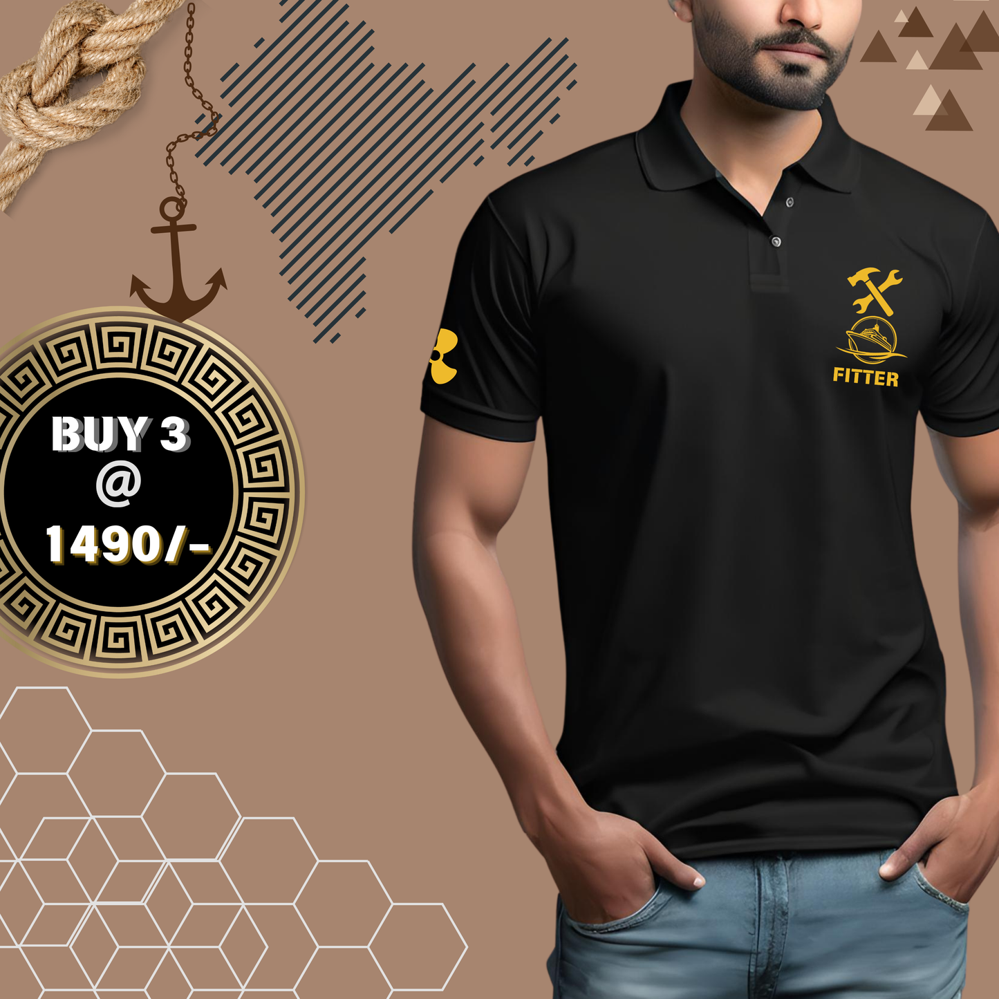 Fitter Merchant Navy Polo neck Propeller T-shirt