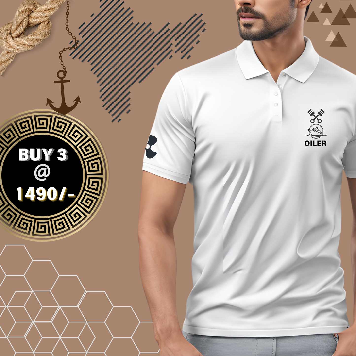 Oiler Merchant Navy Polo neck propeller T-shirt