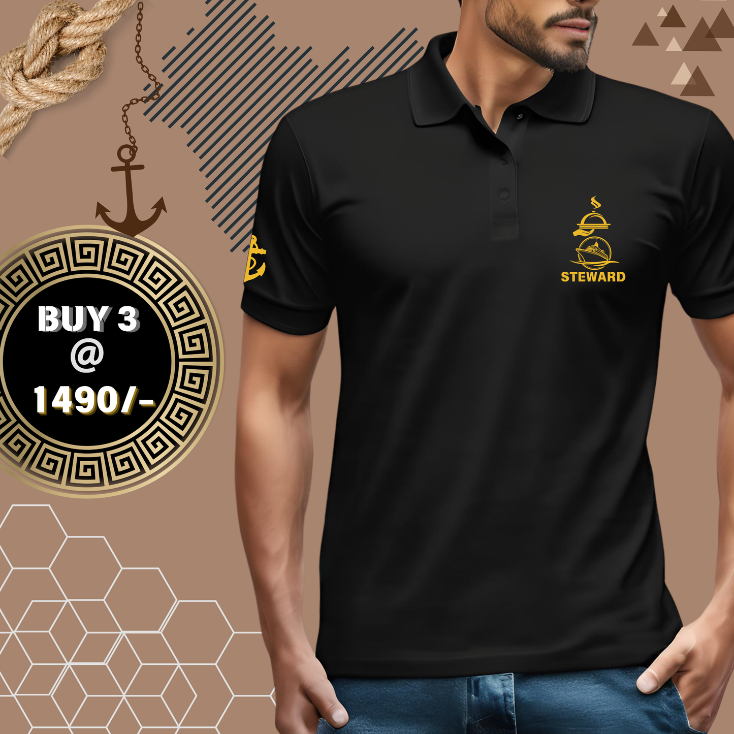 Steward / Messman Merchant Navy Polo neck Anchor T-shirt