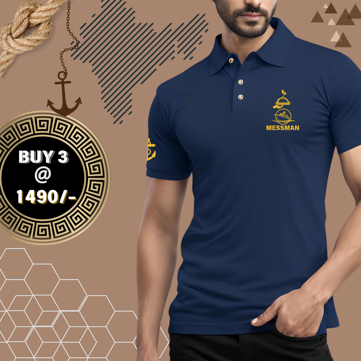 Messman / Steward Merchant Navy Polo neck Anchor T-shirt