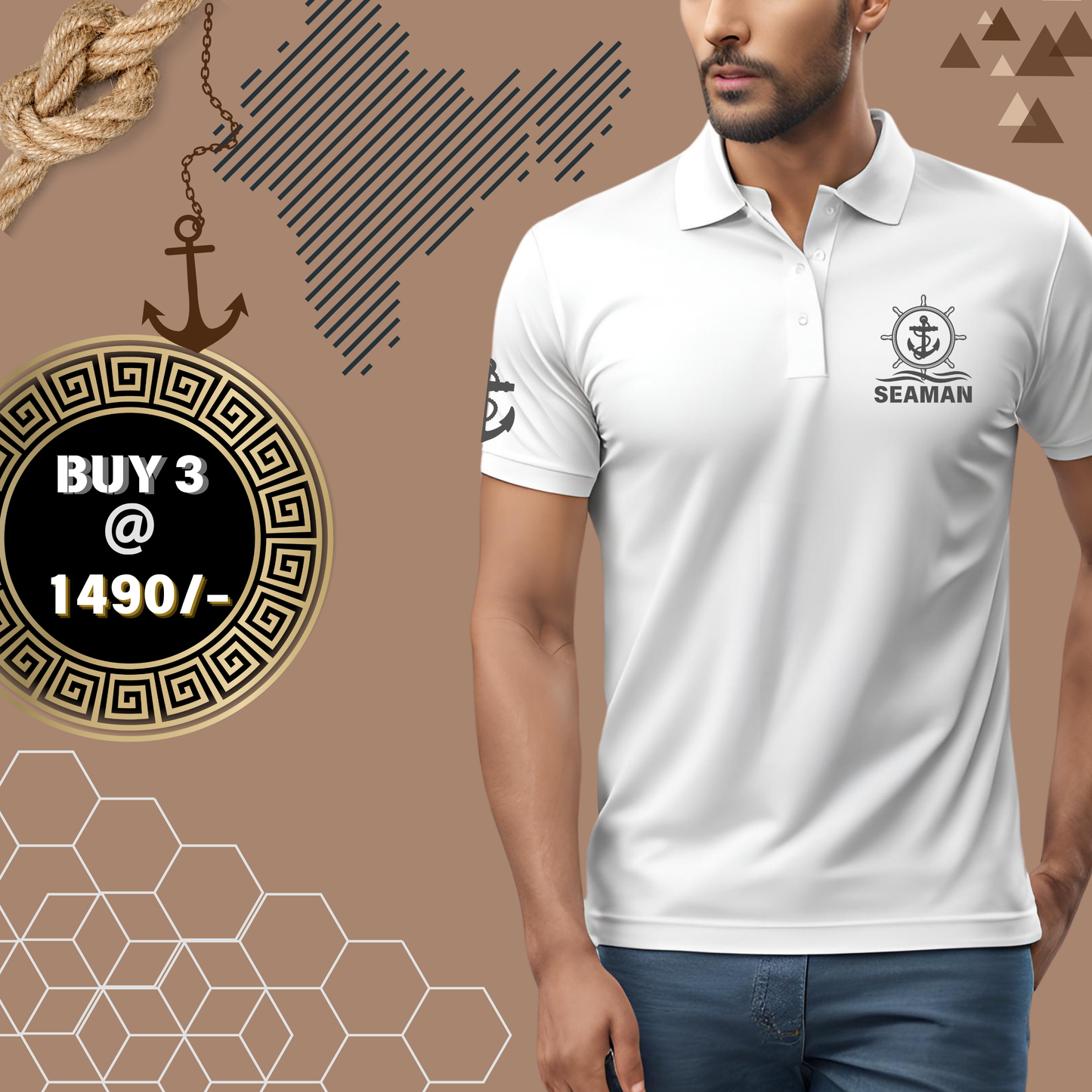 Seaman Merchant Navy Polo neck Anchor T-shirt