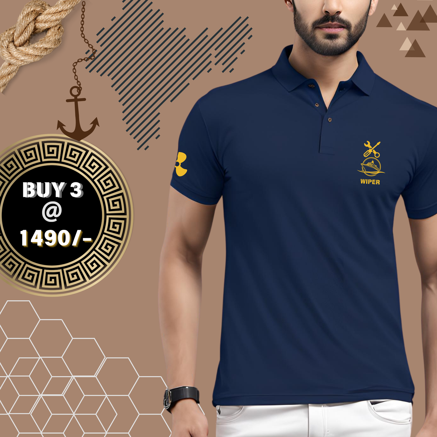 Wiper Merchant Navy Polo neck propeller T-shirt