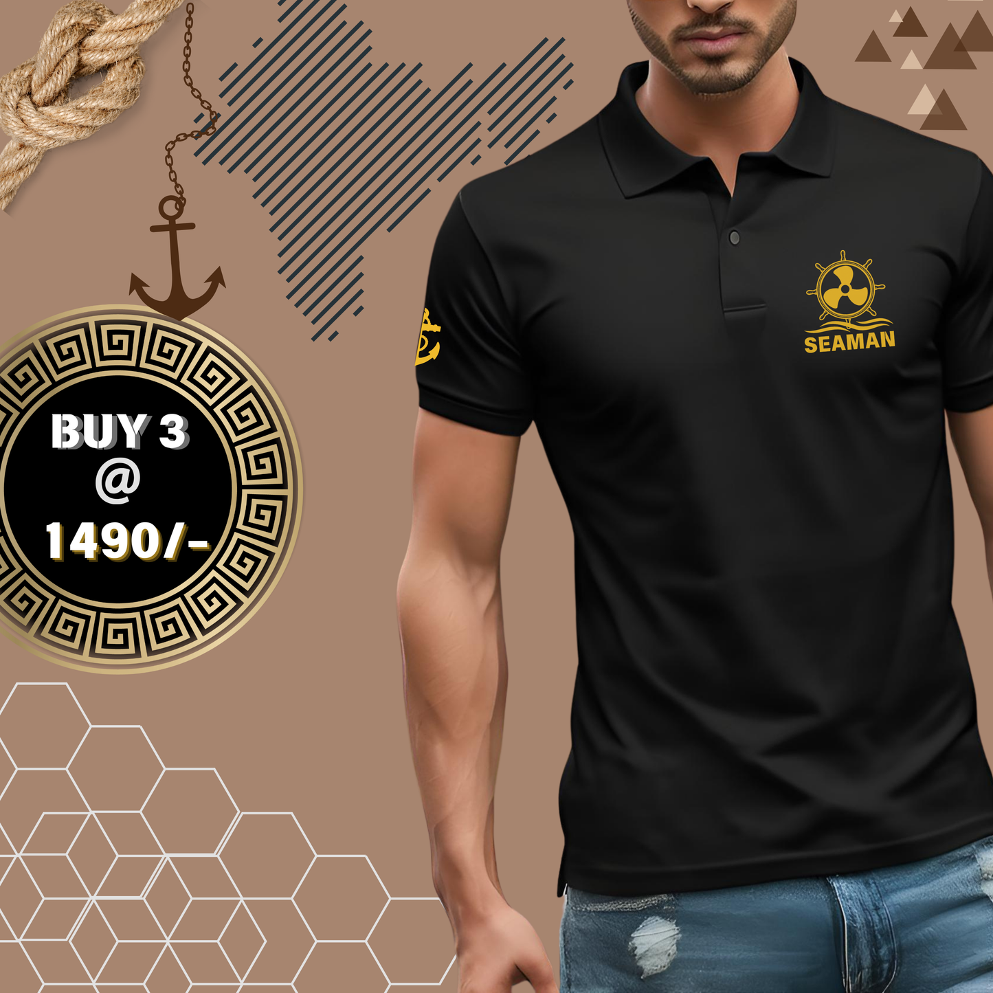 Seaman Merchant Navy Polo neck Propeller / Anchor T-shirt
