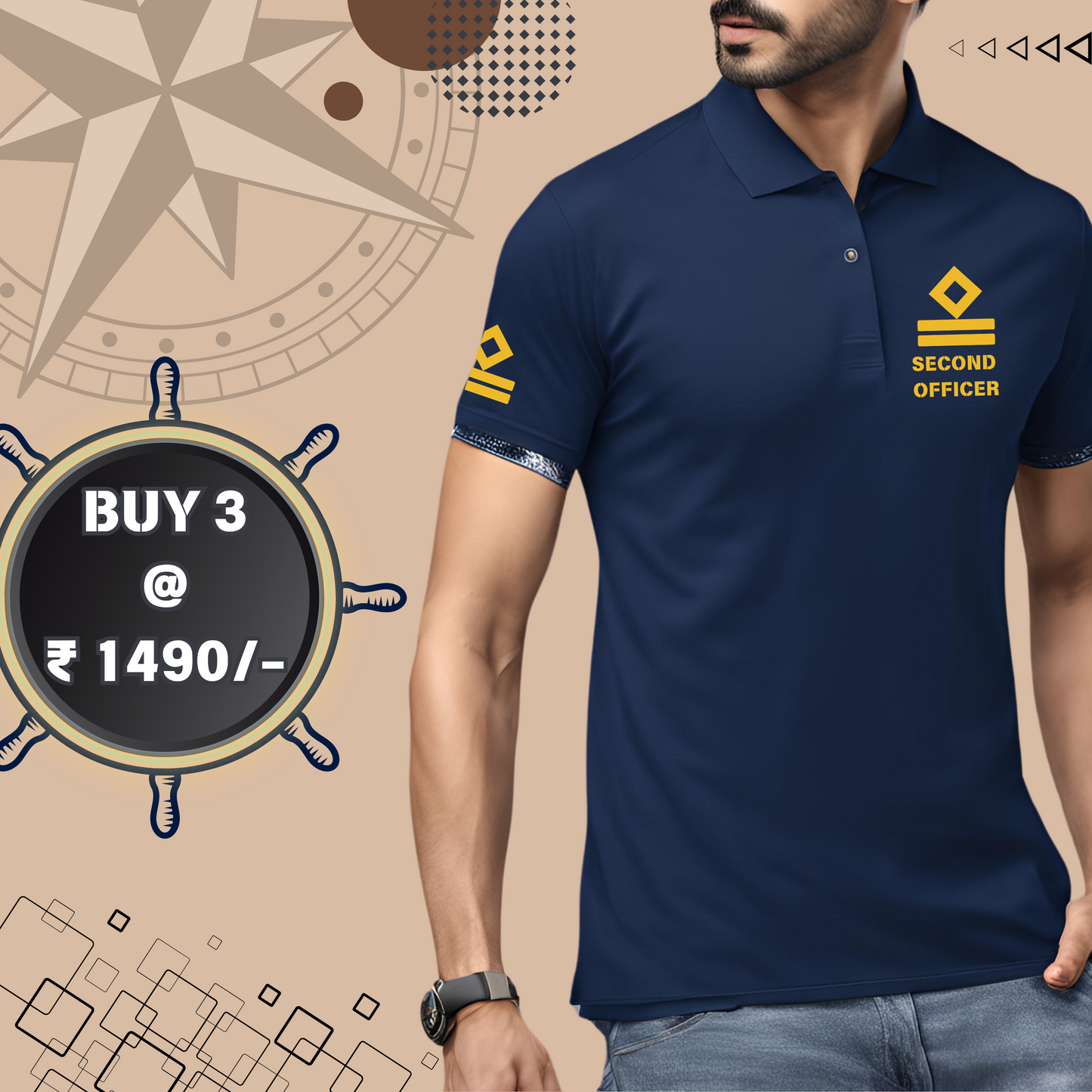 2nd Mate / Second officer Merchant Navy Polo neck Rank T-shirt