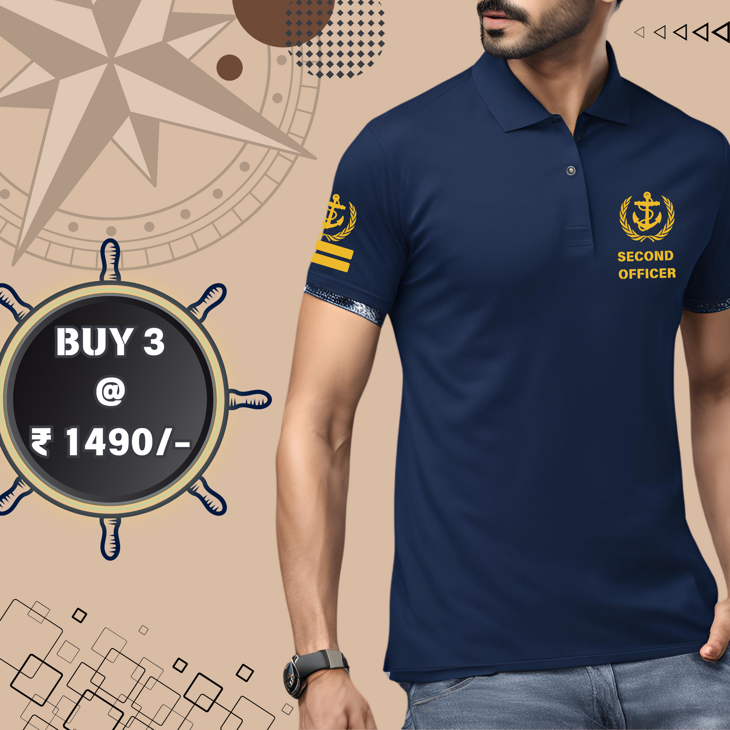 2nd Mate / Second officer Merchant Navy Polo neck Anchor T-shirt