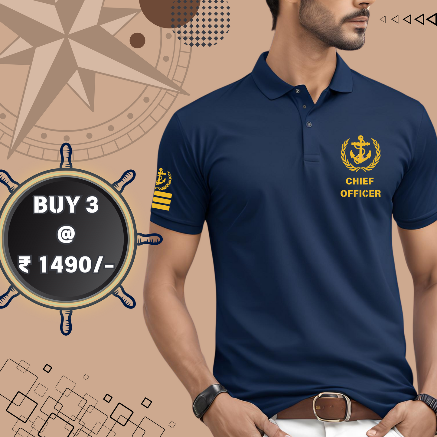 First Mate / Chief officer Merchant Navy Polo neck Anchor T-shirt
