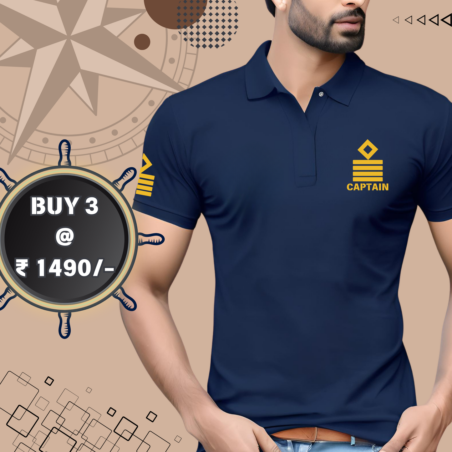 Captain/ Master Merchant Navy Polo neck Rank T-shirt