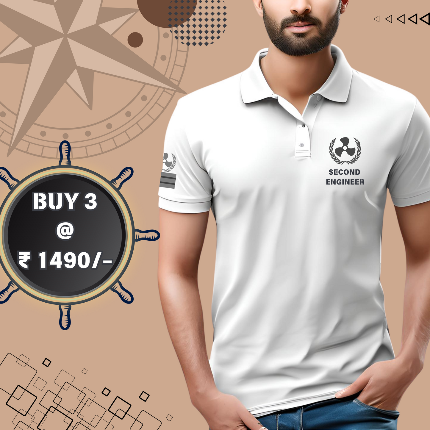 2nd Engineer Merchant Navy Polo neck Propeller T-shirt