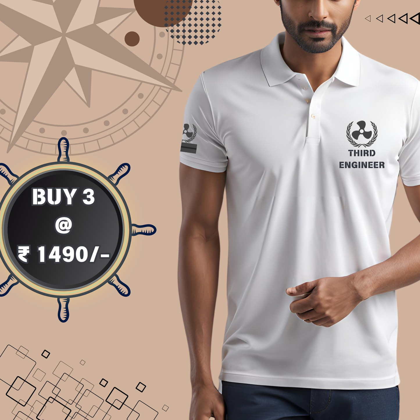 3rd Engineer Merchant Navy Polo neck Propeller T-shirt