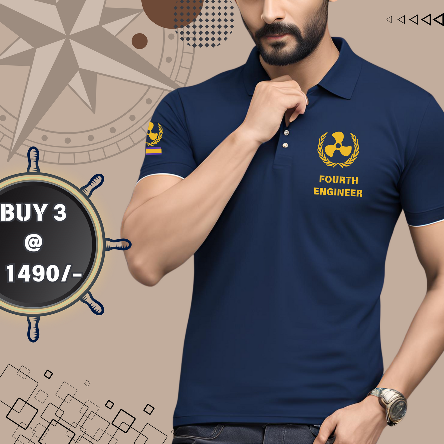 4th Engineer Merchant Navy Polo neck Propeller T-shirt