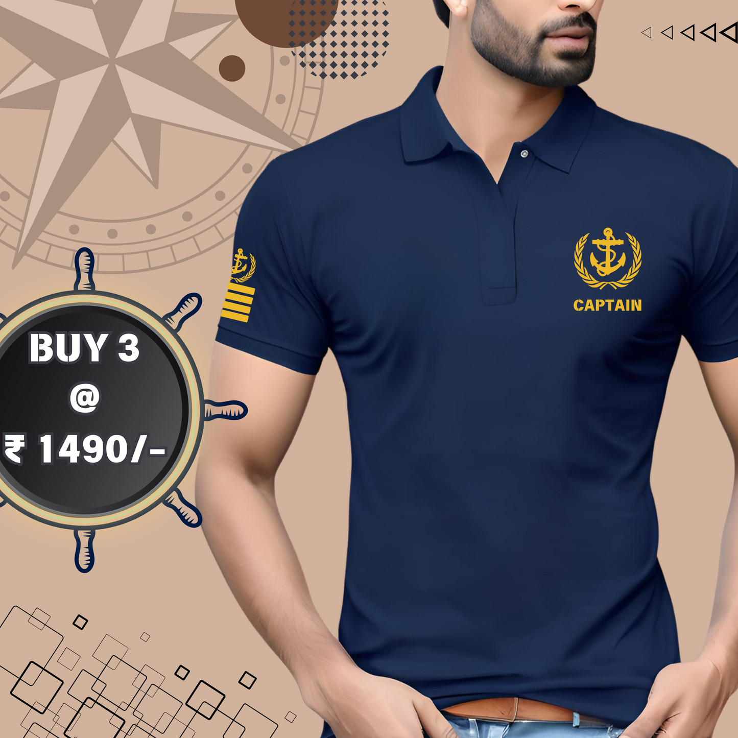 Captain / Master Merchant Navy Polo neck Anchor T-shirt