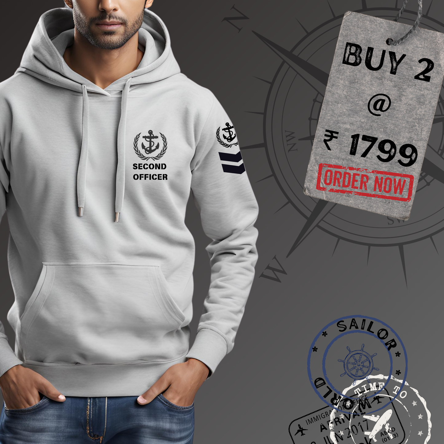 Second officer / 2nd mate Merchant Navy Premium Hoodie (All season)
