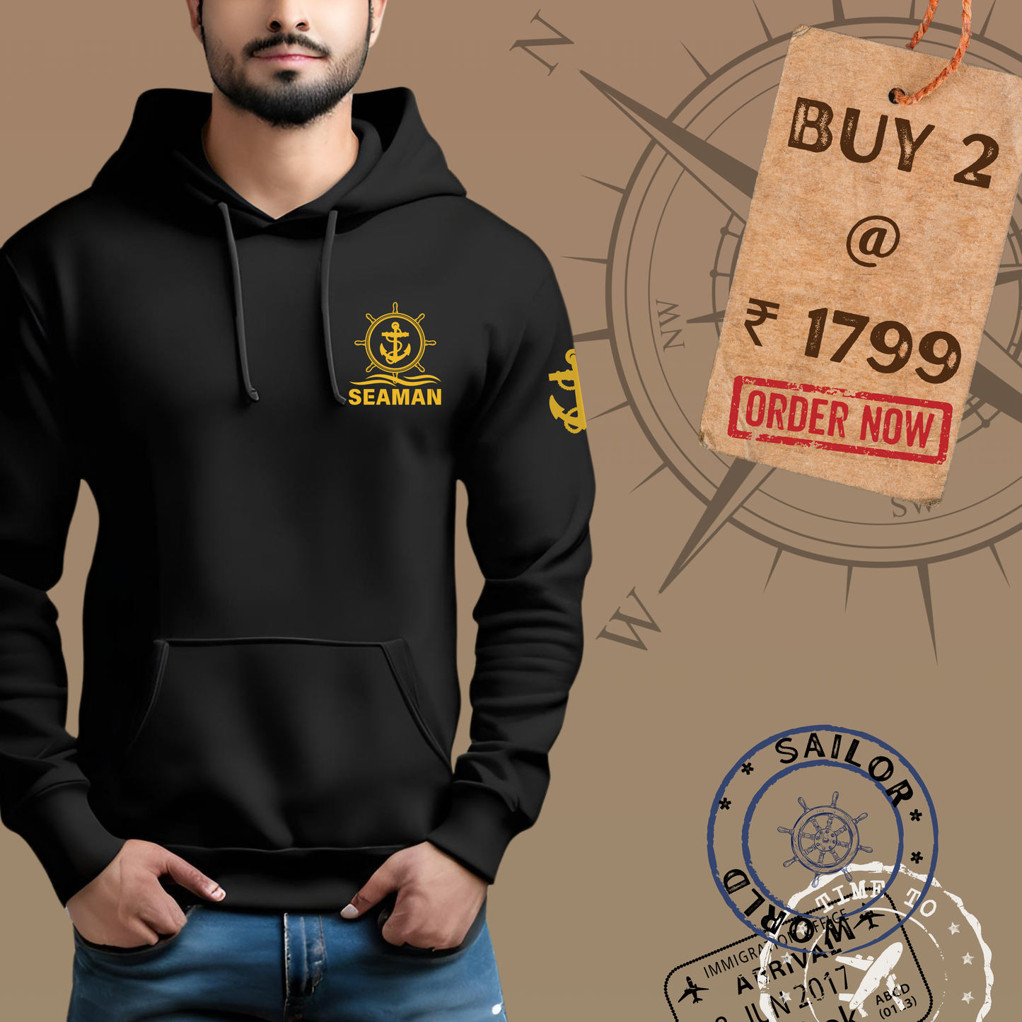 Seaman Merchant Navy Anchor Premium Hoodie (All season)