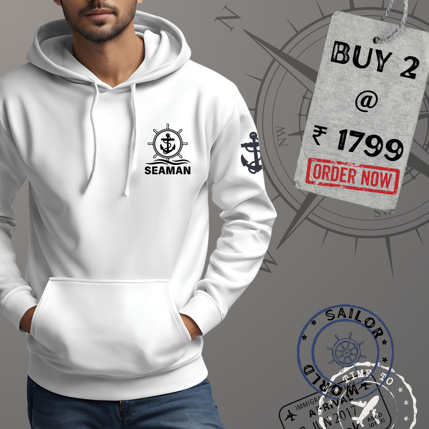 Seaman Merchant Navy Anchor Premium Hoodie (All season)