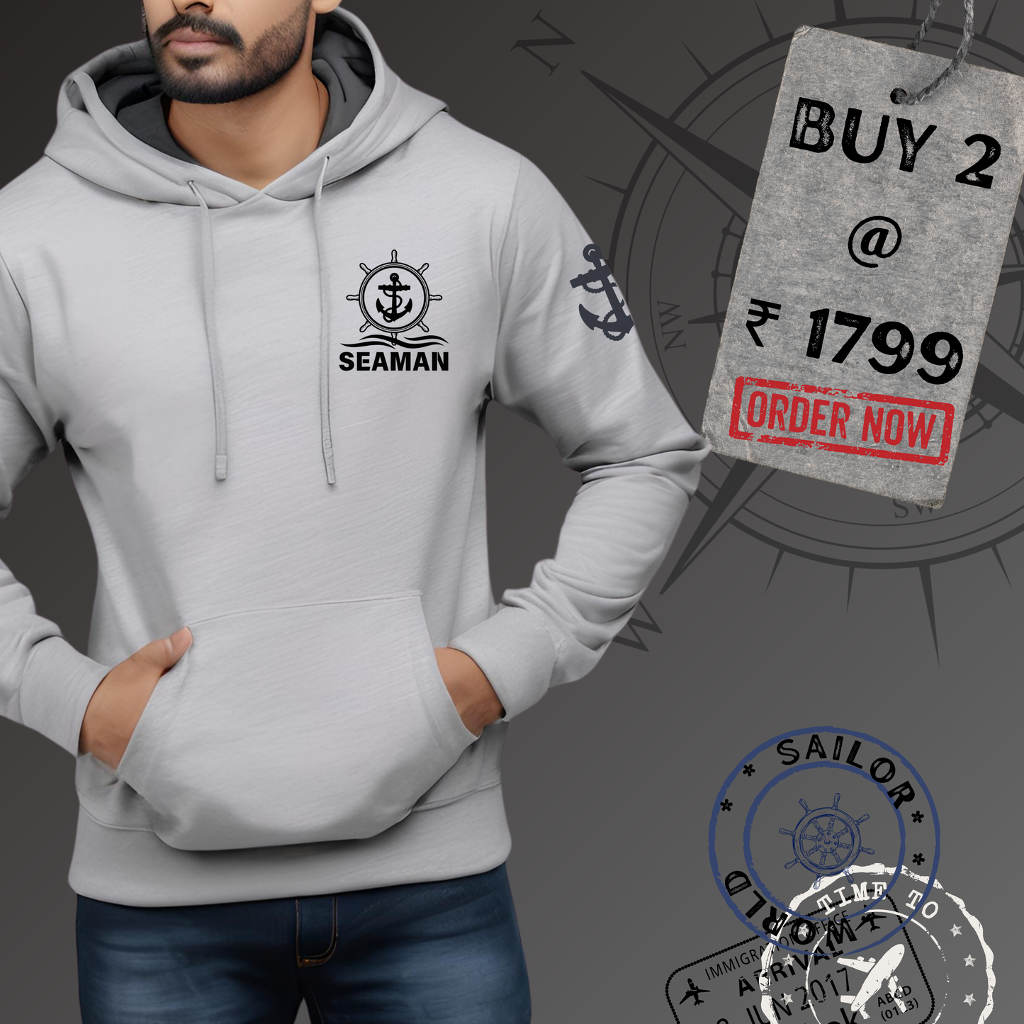 Seaman Merchant Navy Anchor Premium Hoodie (All season)