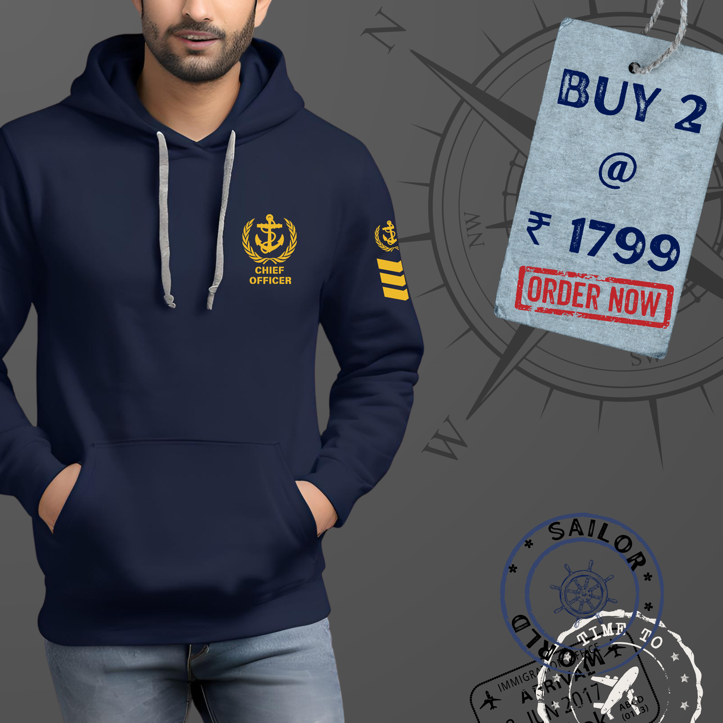 Chief officer / First mate Merchant Navy Premium Hoodie (All season)