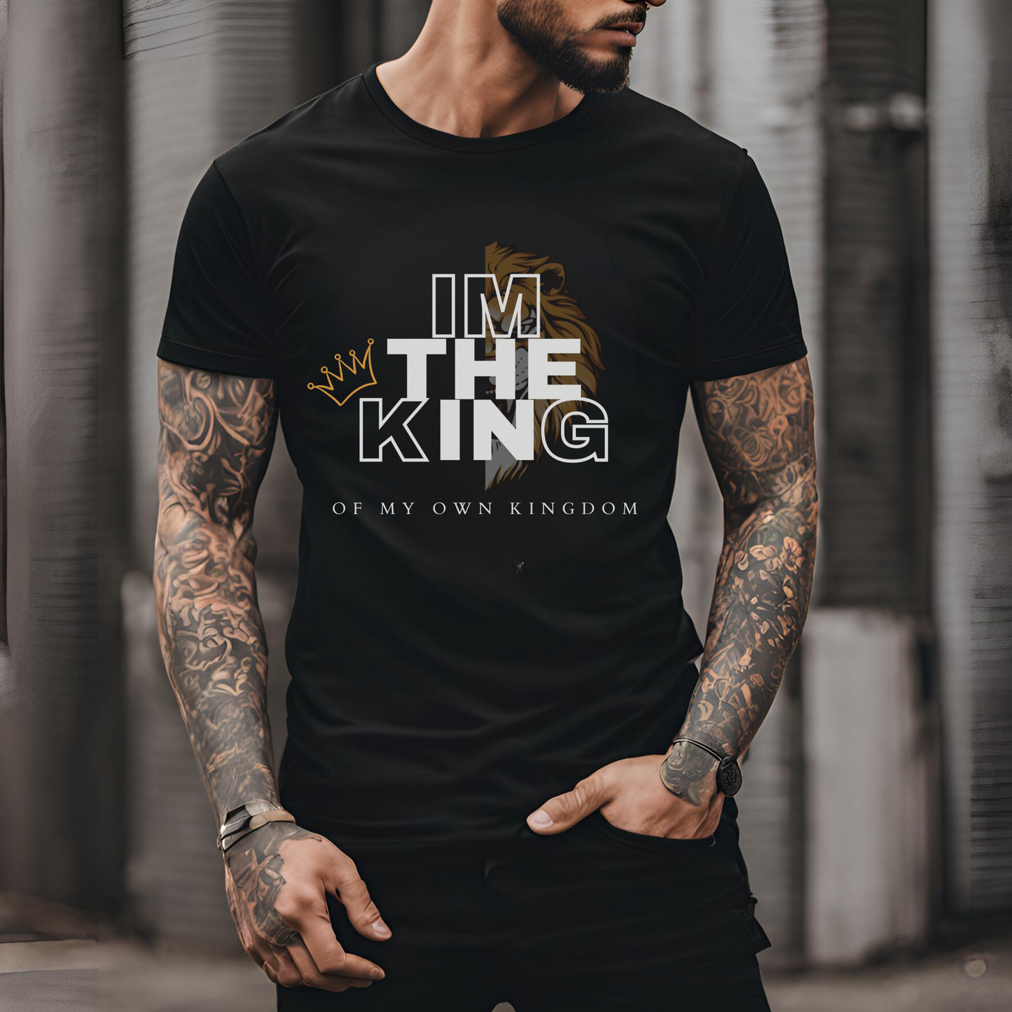 Men round neck t-shirt- I am King Lion