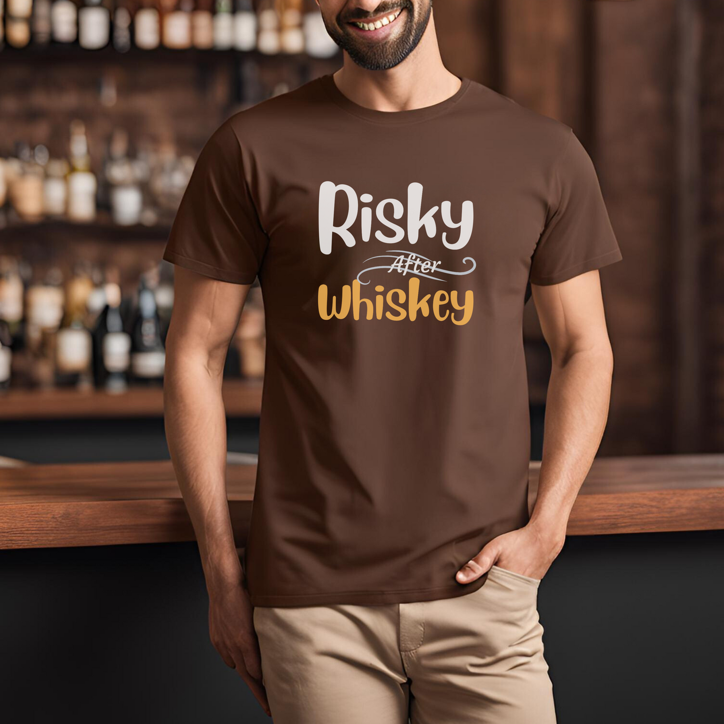 Unisex round neck t-shirt- Risky after whisky