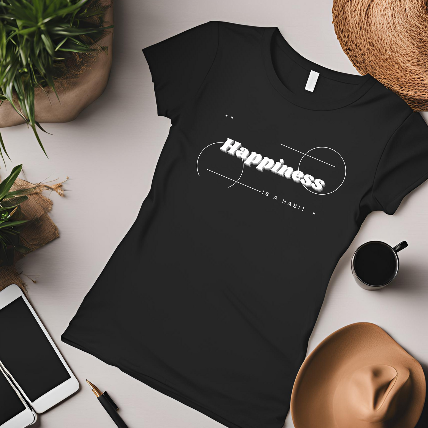 Female round neck t-shirt- Happiness