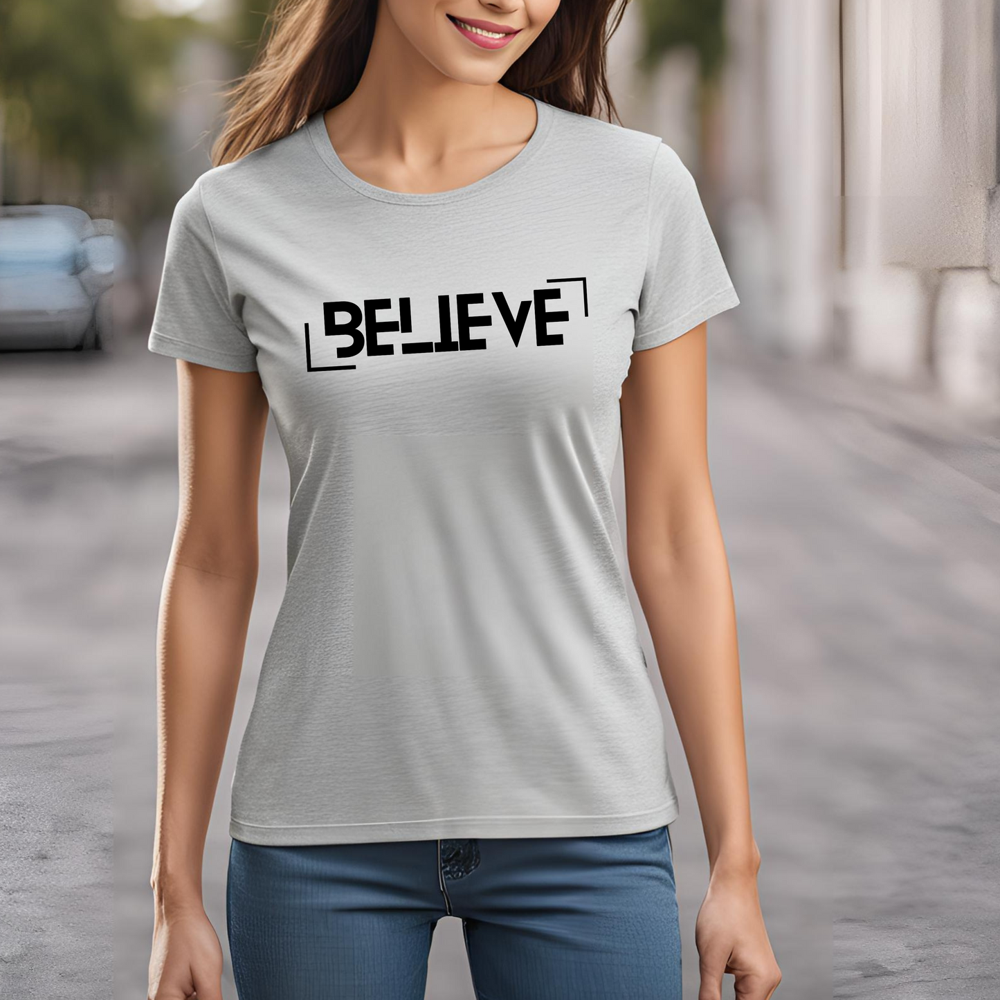 Female round neck t-shirt- Believe