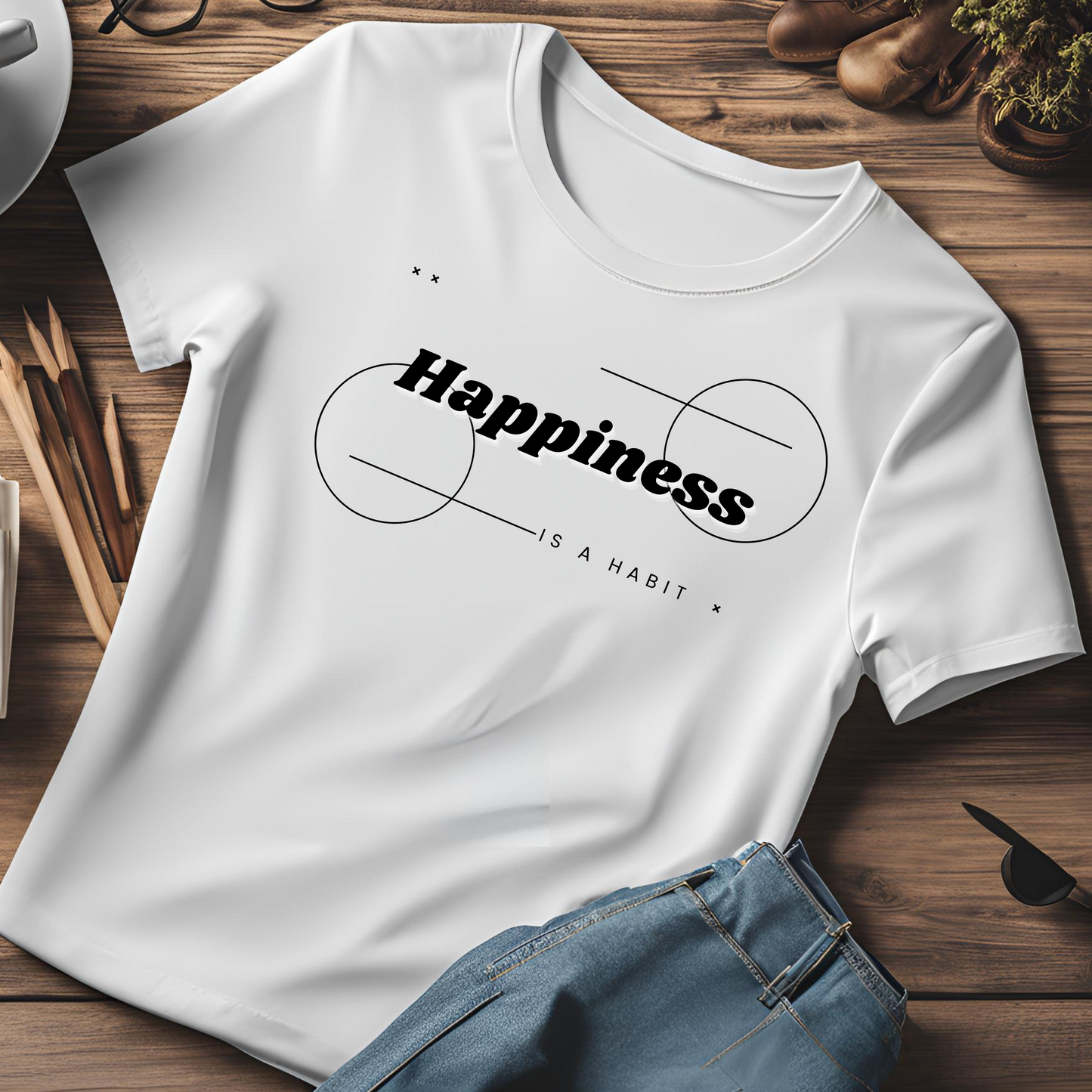 Female round neck t-shirt- Happiness