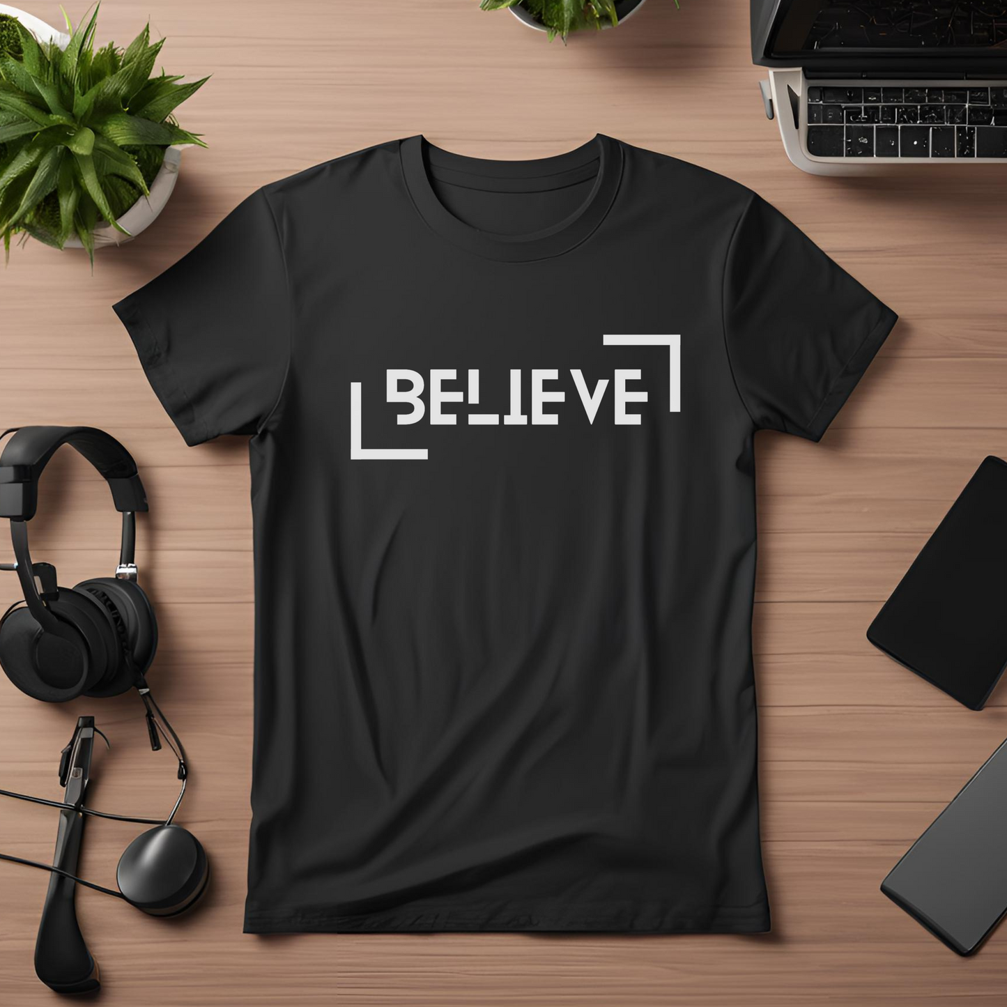 Male round neck t-shirt- Believe