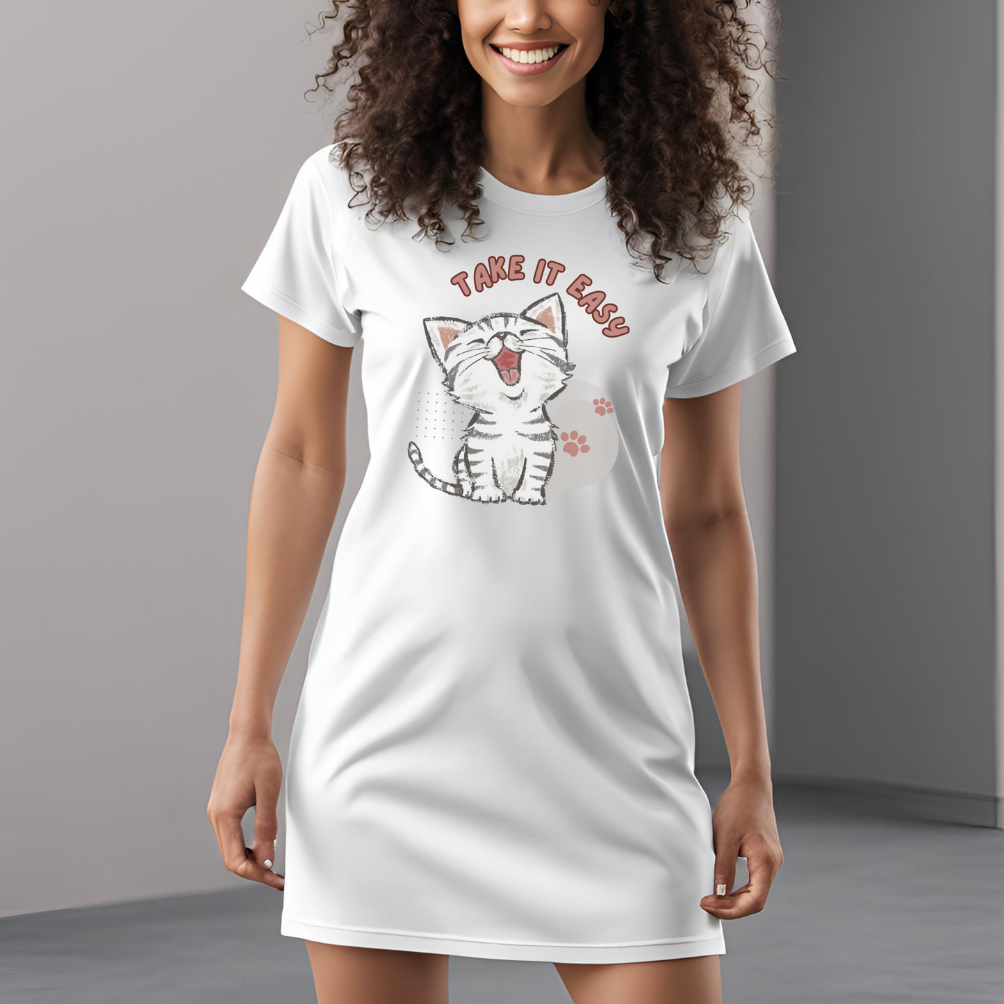 Female t-shirt dress- Take it easy Kitty