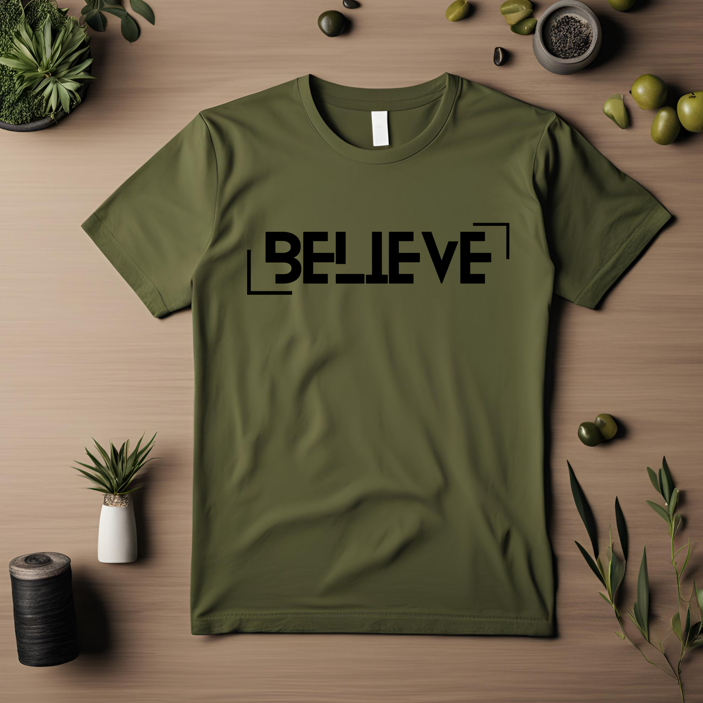 Male round neck t-shirt- Believe