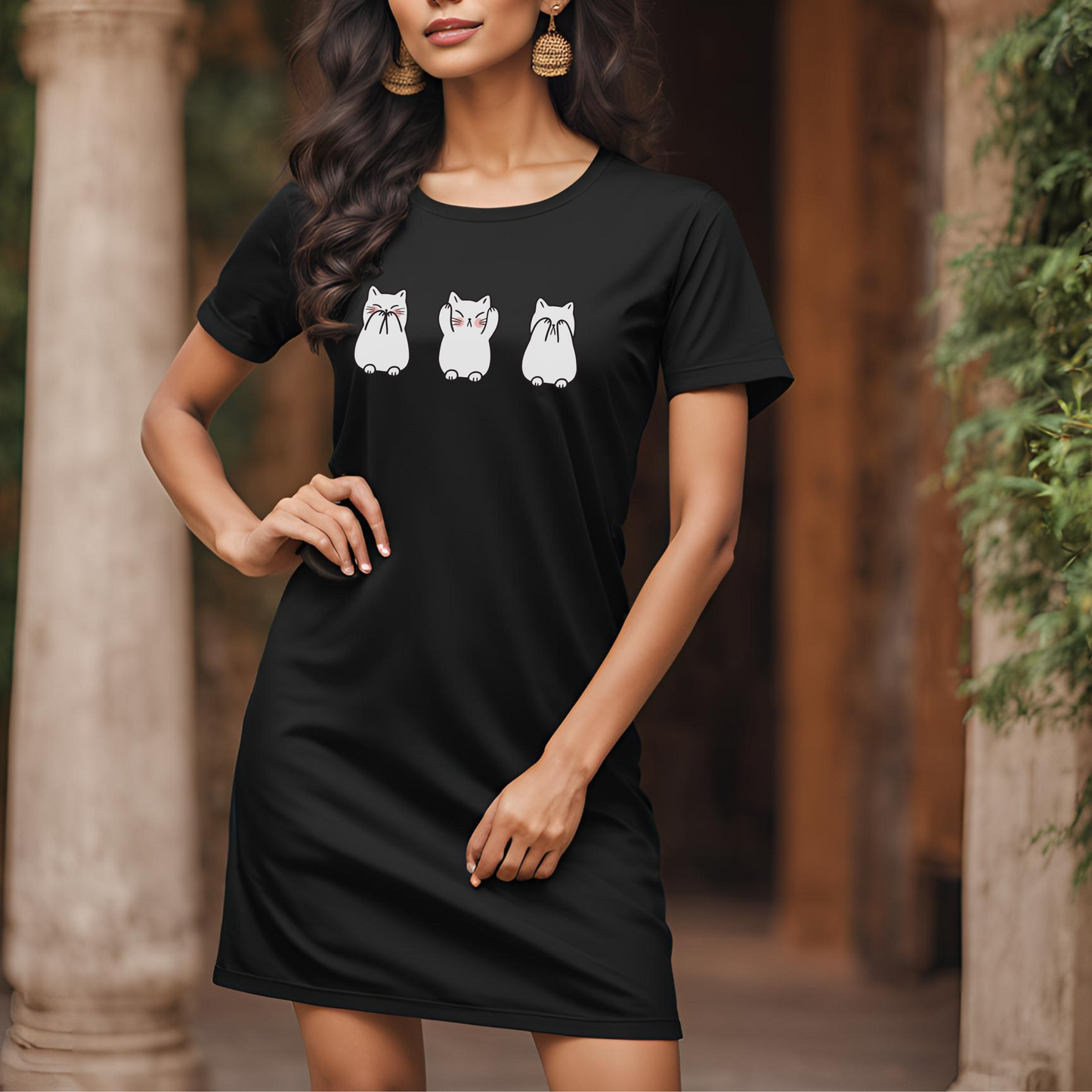 Female t-shirt dress- The three cats
