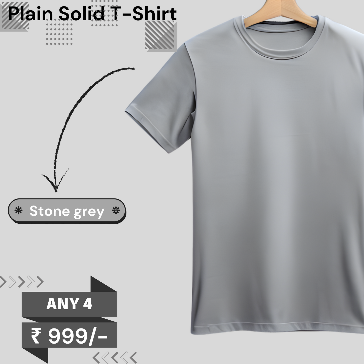 Plain regular Fit t-shirt: BUY 4 @ 999/-
