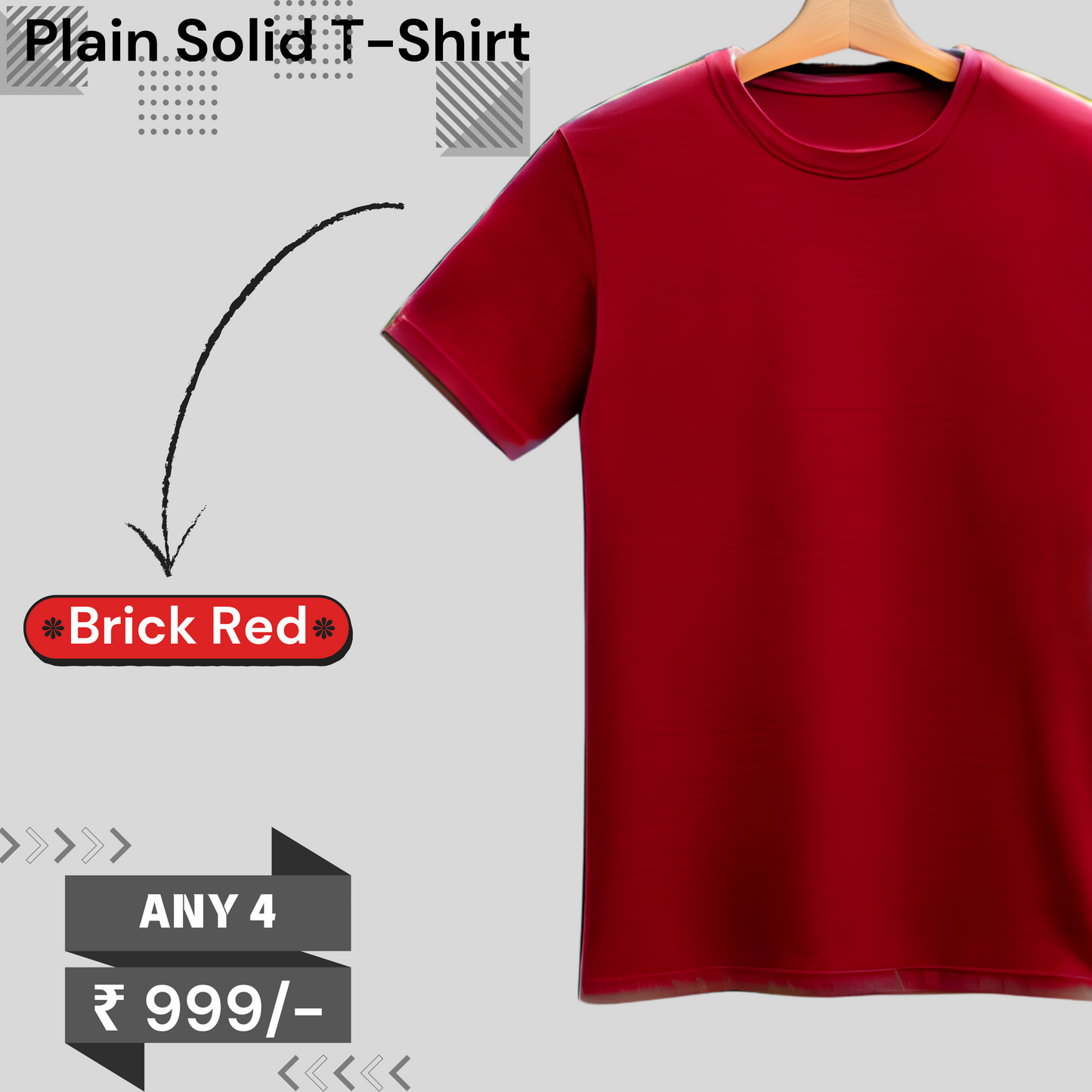 Plain regular Fit t-shirt: BUY 4 @ 999/-