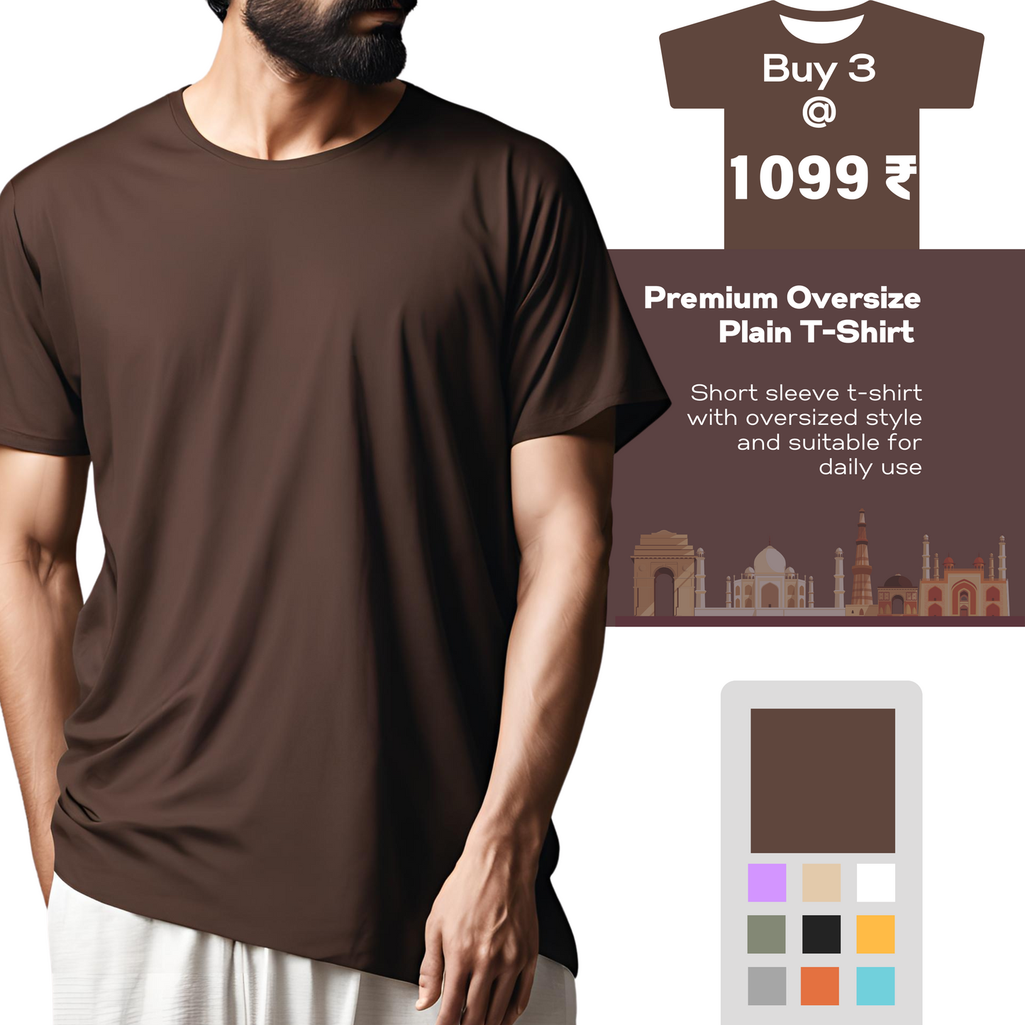 Solid oversize t-shirt: BUY 3 @ 1099/-